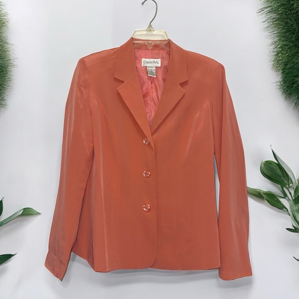 Chadwicks Women's Peach Three Button Silky Lightweight Blazer